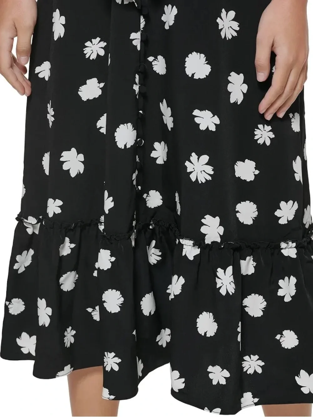 Karl Lagerfeld Paris Flowy Dress w Black & White Floral Boho Print - Picture 4 of 12